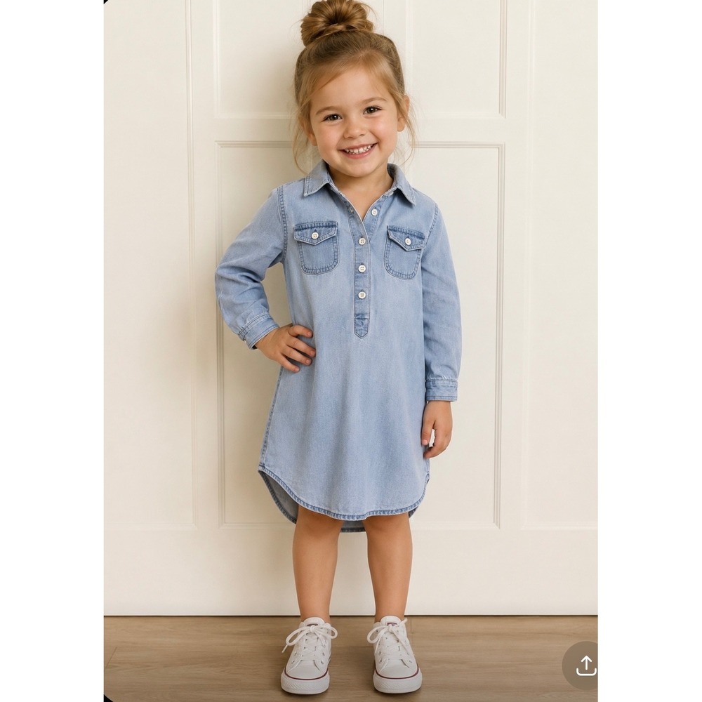 Tucker +Tate Girls Blue Chambray Rayon Shirt Dress Long Sleeve Light Wash Size 4